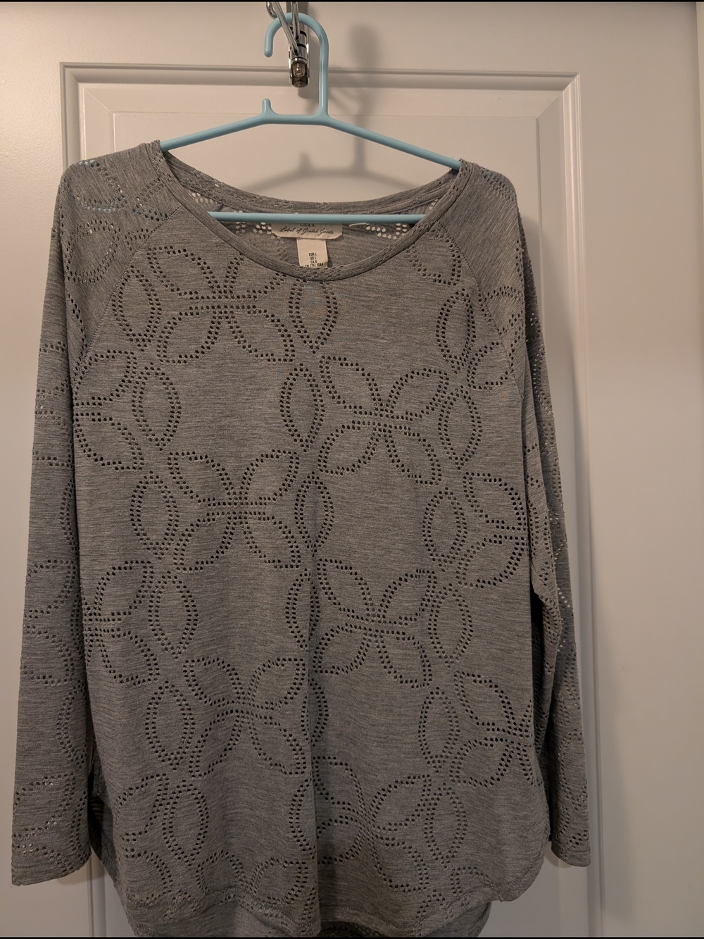 Light Gray Eyelet Knit Long Sleeve Top